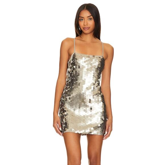 MORE TO COME | Yarina Mini Dress in Matte Silver Disco Paillettes M - Picture 1 of 15